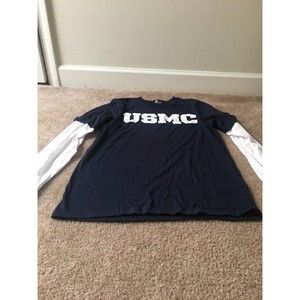 Marines USMXC The Few The Proud Navy White Long Sleeve Shirt Men's Size Medium